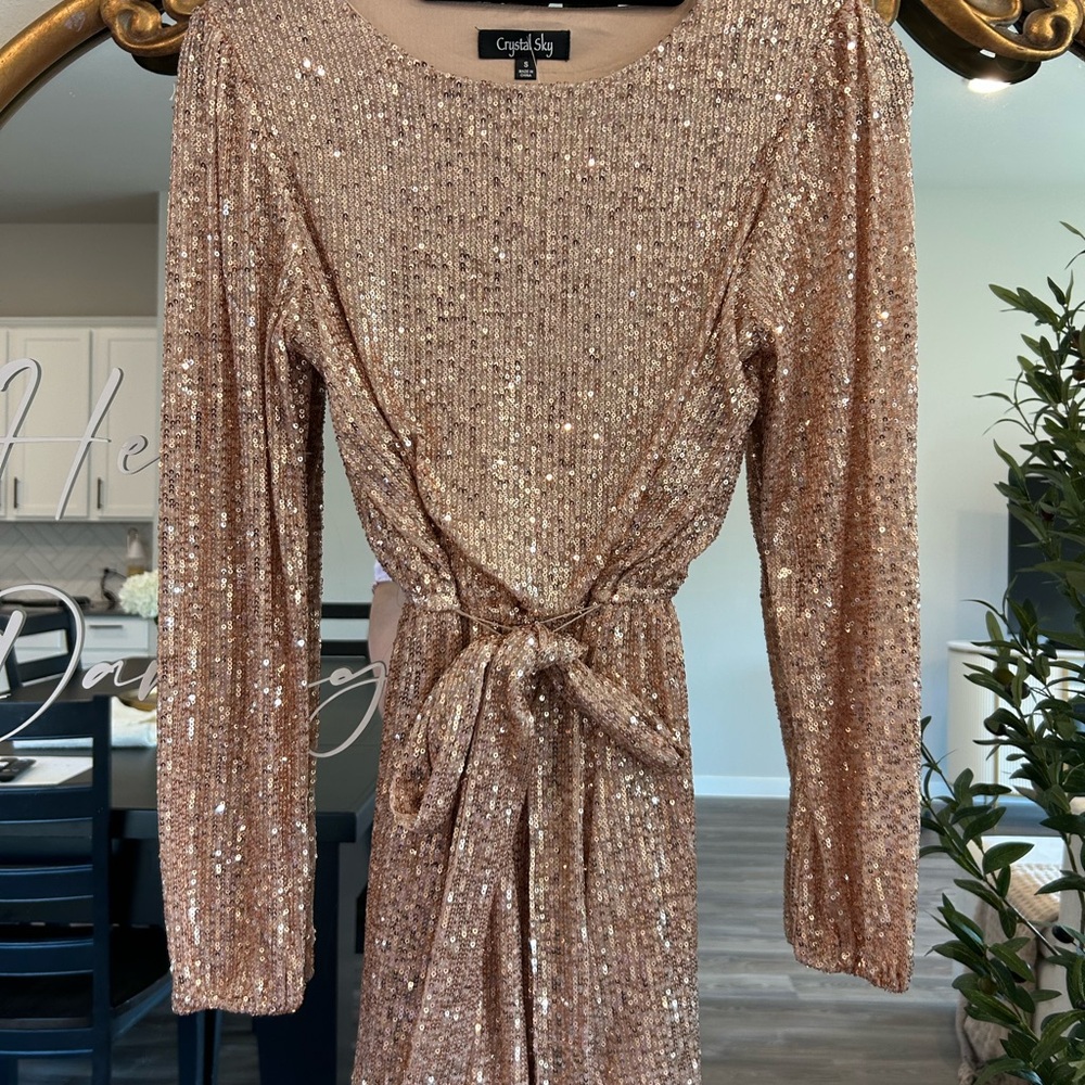 Crystal Sky Women's Gold Sequin Wedding Dress